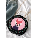 Cute Cartoon Fox Leaves Printed Black and Pink Round Crossbody Bag 20*7*20 CM