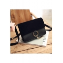 Trendy Solid Color Ring Chain Embellishment Square Crossbody Bag 24*5*17 CM