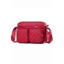 Popular Solid Color Lightweight Utility Diamond Quilted Double Pockets Front Nylon Crossbody Shoulder Bag 23*10*17 CM