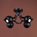 Globe Semi Flush Chandelier Living Room 4 Lights Vintage Semi Flush Light in Black