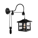 Pulley Wall Lighting Restaurant One Light Industrial Metal Sconce Light with Black House Shape