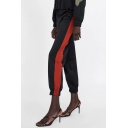 Women's New Trendy Colorblock Drawstring Waist Black Jogger Pants Track Pants