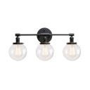 Black Orb LED Wall Light 3 Light Industrial Metal and Glass Sconce Light for Bathroom Kitchen