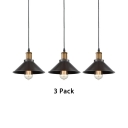 3 Pack Dining Room Pendant Lighting with Cone Shade Metal 1 Light Antique Style Black Ceiling Light