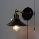 Cone Shade Dining Room Sconce Light Metal 1 Light Antique Style Plug In Wall Lamp in Black