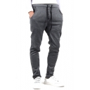 Unique Solid color Drawstring Exposed Button-fly Cotton Casual Sporty SweatPants