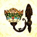 Plant Pattern Wall Light Tiffany Style Antique Stained Glass Sconce Light for Bedroom Living Room