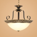 Antique Style Chandelier with White Dome Shade 3 Lights Metal and Frosted Glass Hanging Light for Restaurant