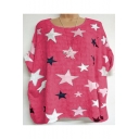 Women's Hot Fashion Unique Star Printed Round Neck Half Sleeve Casual Relaxed T-Shirt