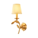 Metal Tapered Shade Wall Lamp with Leaf Bedroom 1/2 Lights Antique Style Wall Sconce in Brass