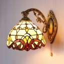 Orange Baroque Stained Glass Tiffany One-light Wall Sconce with Pull Chain