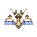 Living Room Dome Sconce Light Glass 2 Lights Antique Wall Lamp with Mermaid Decoration