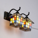 House Shape Balcony Sconce Lamp Stained Glass 2 Lights Tiffany Style Vintage Wall Light