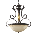 Frosted Glass Domed Chandelier Light 3 Lights American Rustic Ceiling Light for Dining Room