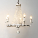 White Candle Shape Chandelier 5/6/8/12 Lights American Rustic Metal and Clear Crystal Beads Pendant Lighting for Living Room