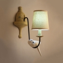 Rustic Style White Sconce Light with Tapered Shade and Bird Decoration Single Light Wood Sconce Wall Light