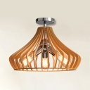 Antique Style Wood Ceiling Light with Shade 3 Lights Flush Mount Ceiling Fixture for Dining Room