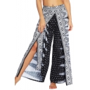 Womens Summer Boho Style Casual Loose Wide-Leg Yoga Trousers Palazzo Pants in Navy