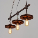 Industrial Saw Gear Pendant Light Metal 3 lights Rust Island Fixture for Dining Room