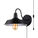 Metal Barn Shade Wall Light Shop Restaurant 1 Light Industrial Sconce Light with Plug In Cord in Black