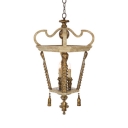 Antique Style Candle Chandelier 3 Light Metal and Wood Ceiling Light in Antique Gold for Bar