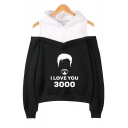 Popular Fake Two-Piece Cold Shoulder Long Sleeve Figure Letter I Love You 3000 Pullover Hoodie
