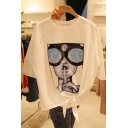 Cool Figure with Big Glasses Printed Womens Basic Short Sleeve White Tee