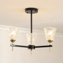 3/6 Lights Conical Chandelier Simple Style Lattice Glass Pendant Light in Black for Foyer