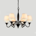 Fabric Tapered Shade Hanging Lamp 6/8/10 Lights Vintage Style Chandelier in Black for Dining Room