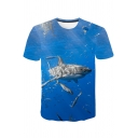 Trendy Blue Sea Shark 3D Printed Round Neck Short Sleeve T-Shirt