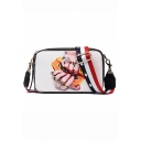 Designer Fruit Printed Striped Strap White Crossbody Shoulder Bag Handbag 21*7*13 CM