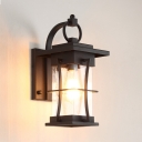 Glass Rectangle/Pillar Wall Light Outdoor Single Light Vintage Wall Sconce in Black