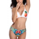New Stylish Pineapple Mosaic Printed Spaghetti Straps Sleeveless Bikini Swimwear