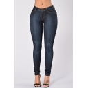 Womens Basic Simple Solid Color Faded Stretch Skinny Fit Jeans