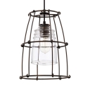 Wire Frame Restaurant Hanging Light Metal Clear Glass 1 Light Antique Style Ceiling Light in Black