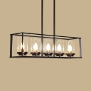 Metal Glass Candle Island Chandelier with Rectangle Shade Antique Style Ceiling Light in Black for Dining Room