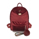 Women's Fashion Plain Letter Ribbon Embellishment Velvet School Bag Backpack 32*9*32 CM