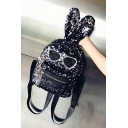 Fashion Glasses Pattern Rabbit Ear Patched Sequin Backpack 20*9*25 CM