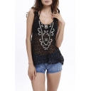 Womens New Trendy Chic Beading Embellished Scoop Neck Sleeveless Lace Tank Top