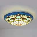Stained Glass Dome Ceiling Lamp Dining Room Tiffany Style Rustic Flush Light