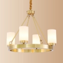 Dining Room Round Chandelier Metal Frosted Glass 4/6 Lights Elegant Style Gold Pendant Light