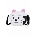 Cute Cartoon Cat Printed White Canvas Crossbody Shoulder Bag 22*8*19 CM