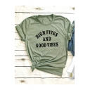 New Popular Letter GOOD VIBES Printed Cotton Loose Short Sleeve Tee