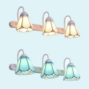 3 Lights Conical Wall Light Tiffany Style Glass Sconce Light in Blue/White for Bathroom