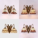 Vintage Style Wall Sconce Bell Shade 2 Lights Stained Glass Sconce Light with Mermaid for Stair