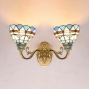 Antique Style Dome Wall Light Stained Glass 2 Lights Sconce Light for Study Room Bedroom