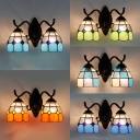 Tiffany Style Wall Light Dome 2 Lights Stained Glass Sconce Lamp for Bedroom Bathroom