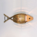 Tropical Fish Wall Light for Bedroom Restaurant Bamboo One Light Wall Sconce in Wood, 25