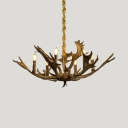 Resin Candle Chandelier with Antlers Decoration 6 Lights Rustic Style Pendant Lamp for Living Room