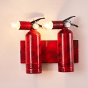Red Fire Extinguisher Shape Wall Light 2 Lights Vintage Style Metal Wall Lamp for Dining Room